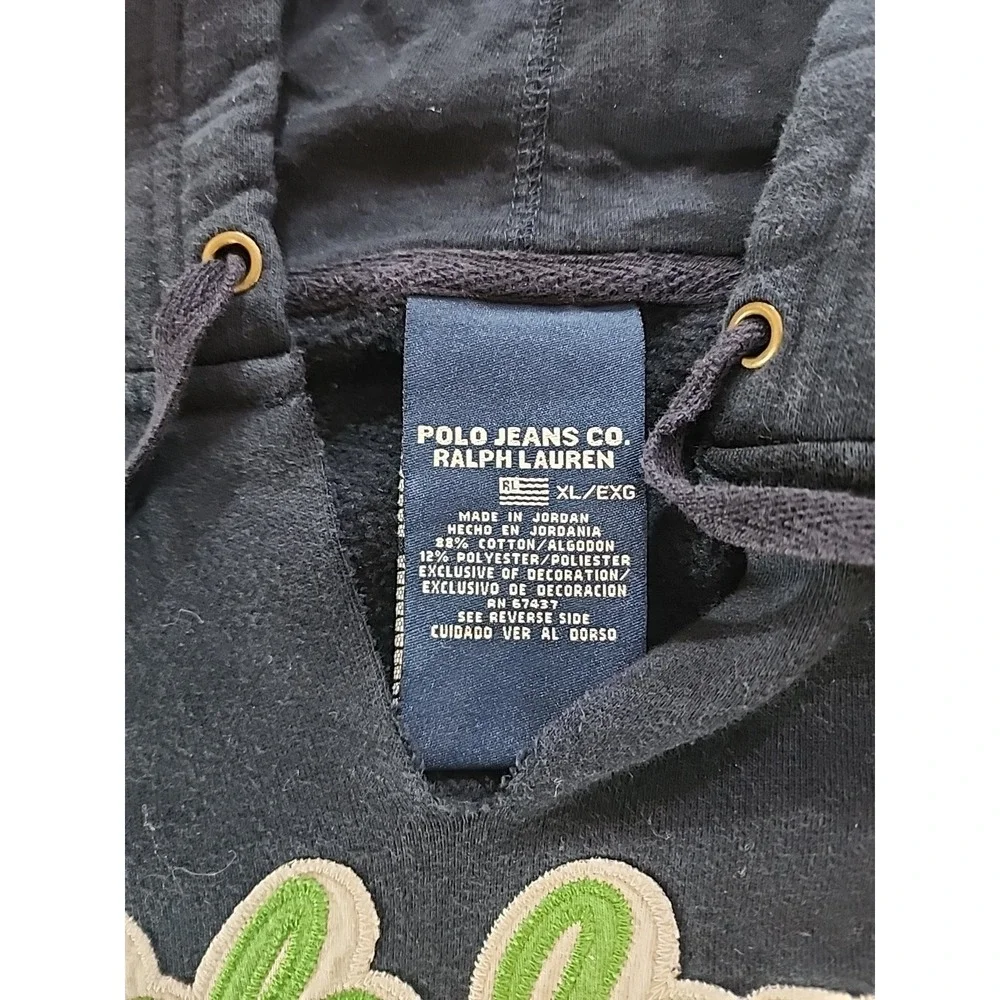 Vintage Polo Jeans Co Ralph‎ Lauren Hoodie Youth XL Fits Mens Small Navy Green